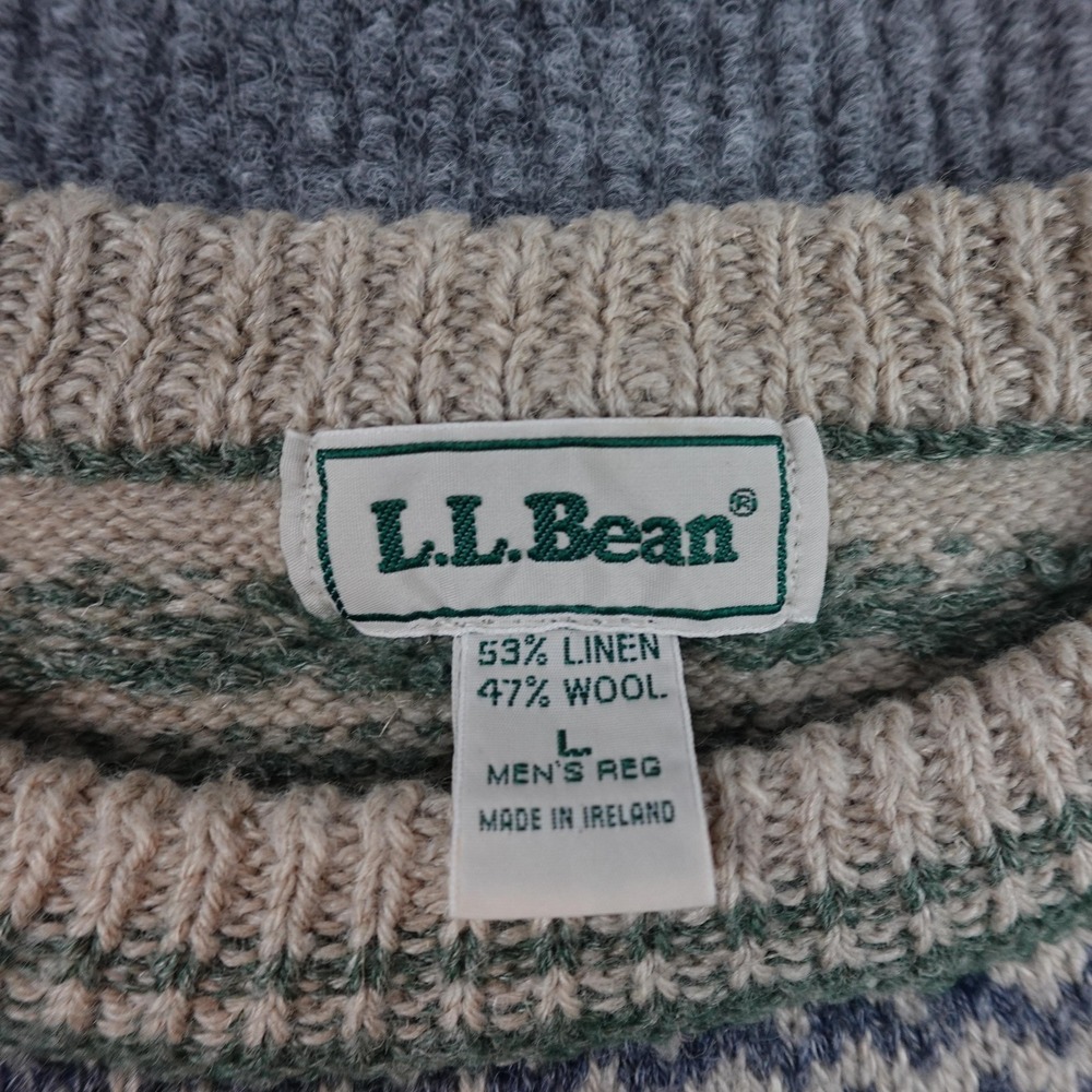 Vintage LL Bean Sweater Mens Large Linen Wool Fair Isle Crewneck Ireland - Picture 3 of 8